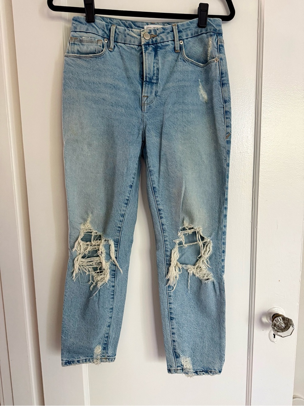 Good American Light Blue Distressed Boyfriend Jeans